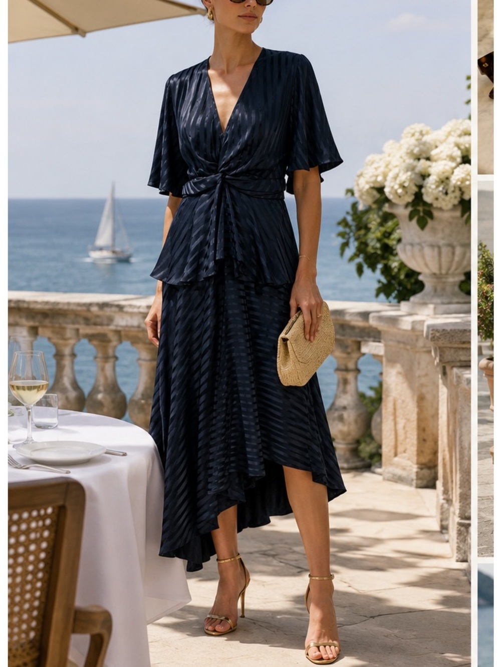A.L.C. Avi Silk Dress Navy Twist Front Asymmetric Midi Dress $645. Excellent 10 - Picture 9 of 9